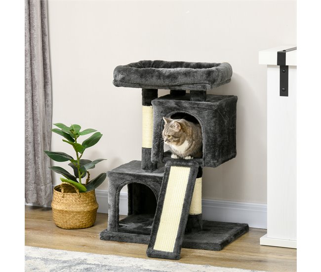 Arranhador para Gatos Aglomerado de Madeira e Sisal PawHut Cinza