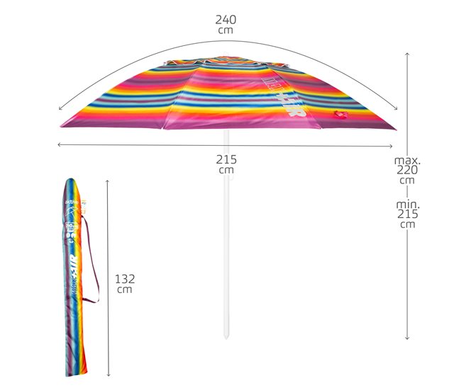 Aktive Guarda-chuva de praia à prova de vento com 8 hastes riscas Multicor