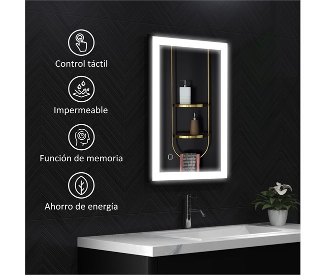 Espelho Casa de Banho Vidro Temperado e Liga de Alumínio HOMCOM Preto