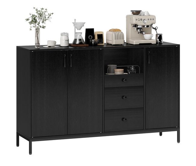 Aparador para Sala Melamina de Madeira, Metal HOMCOM Preto