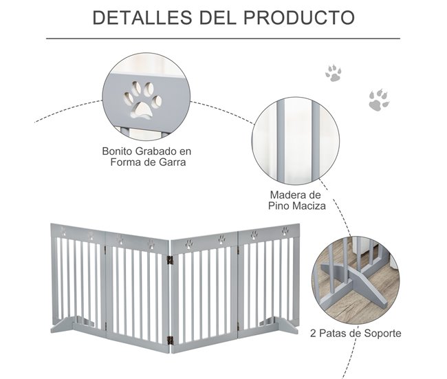 Barreira de Segurança para Cães Madeira de Pinho PawHut Cinza