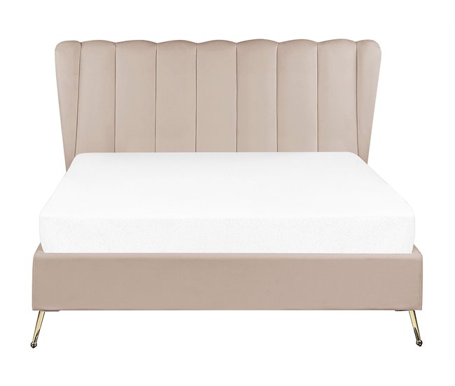 Beliani Cama com estrado Veludo MIRIBEL 167x218 Bege