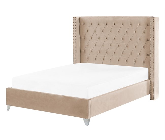 Beliani Cama Veludo LUBBON Bege