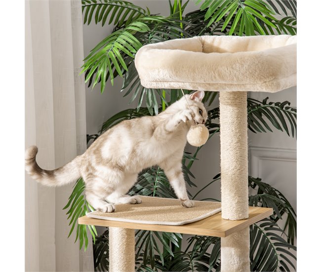 Arranhador para Gatos Aglomerado de Madeira, Pelúcia e Sisal Bege
