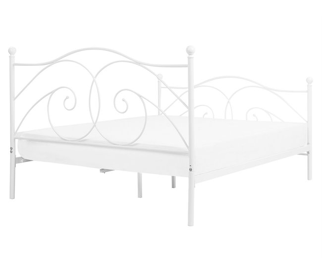 Beliani Cama com estrado Metal DINARD 167x208 Branco