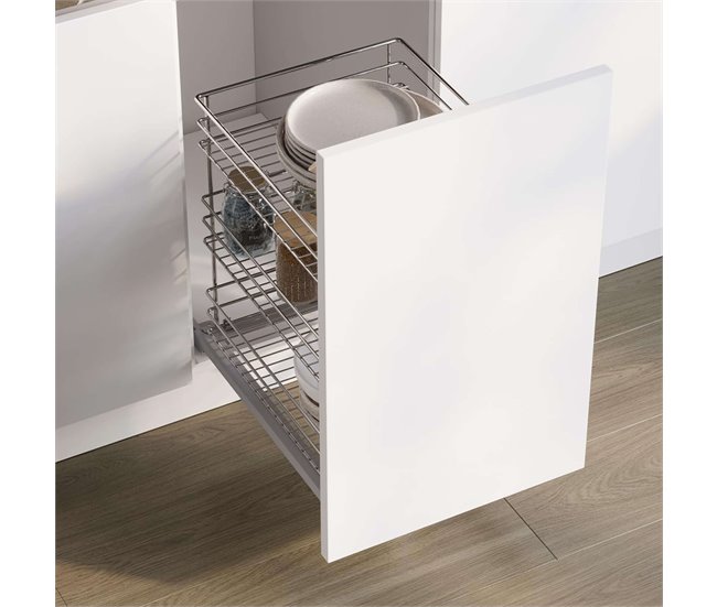 Módulo inferior de cozinha com carrinho removível Supra com fechamento suave Cinza