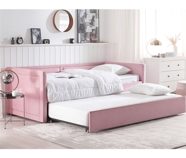 Beliani Cama com estrado Bombazine MIMIZAN Rosa