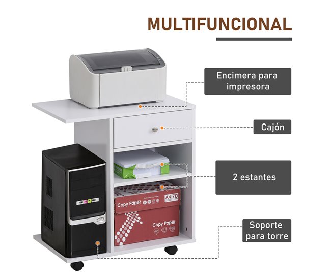 Armário para Impressora Melamina Vinsetto Branco
