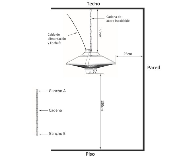 Aquecedor de Teto Ferro, alumínio e plástico Outsunny Preto