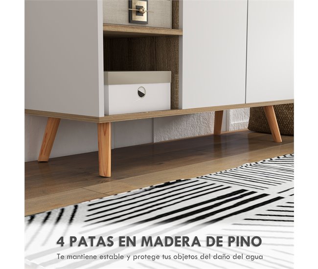 Aparador Melamina de Madeira e Madeira de Pinho HOMCOM Branco