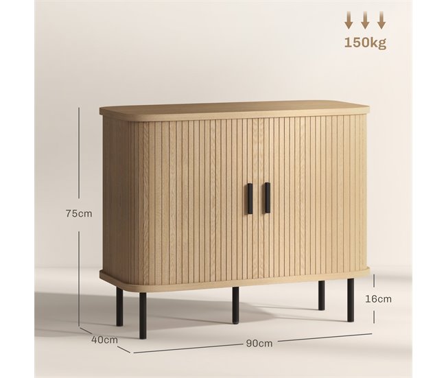 Aparador MDF, melamina de madeira, aço HOMCOM Castanho