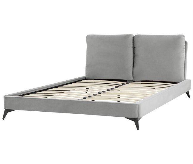 Beliani Cama com estrado Veludo MELLE 176x233 Cinza