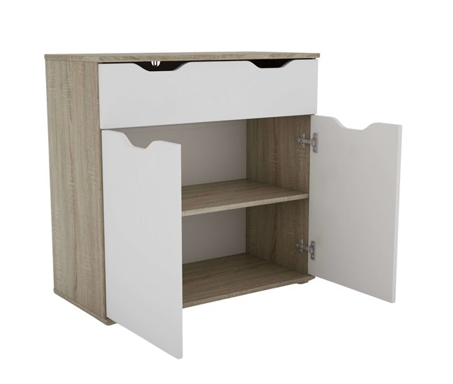 Aparador Parc para Sala com 2 Portas, 1 Gaveta e Prateleira Branco/ Madeira