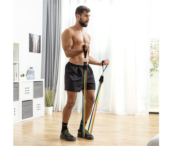 Conjunto de Elásticos de Resistência com Acessórios e Guia de Exercícios Multicor