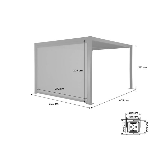 Pérgula bioclimática, alumínio e aço, lâminas orientáveis 392x292 Cinza