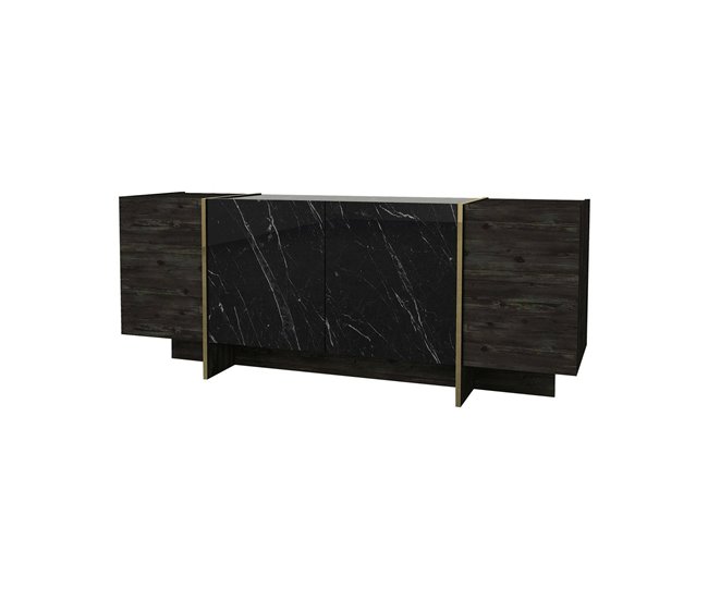 Aparador com efeito madeira Preto/ Dourado