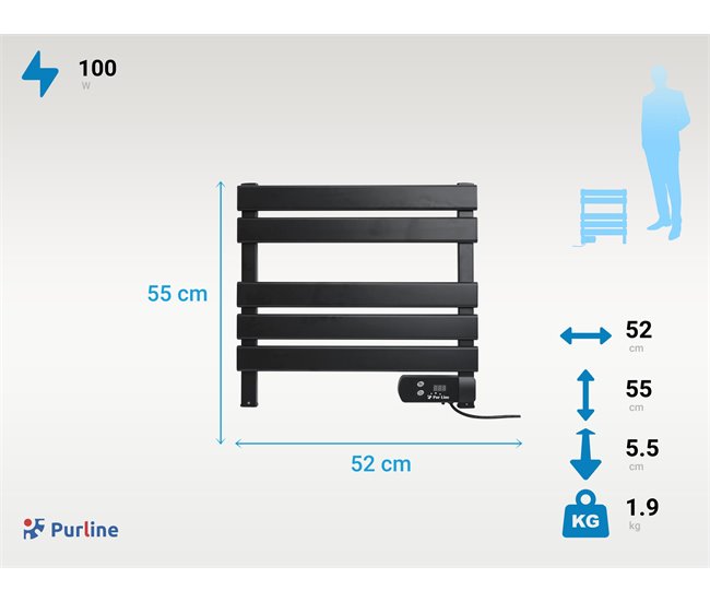 Toalheiro eléctrico compacto 100W Preto