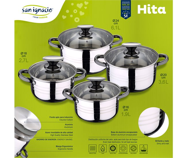 Bateria de 8pc adequada para indução + 3 panelas Multicor