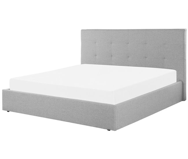 Beliani Cama com armazenamento Poliéster LORIENT 197x216 Cinza Claro