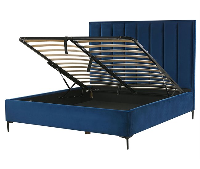 Beliani Cama com estrado Veludo SEZANNE 170x215 Azul Marino