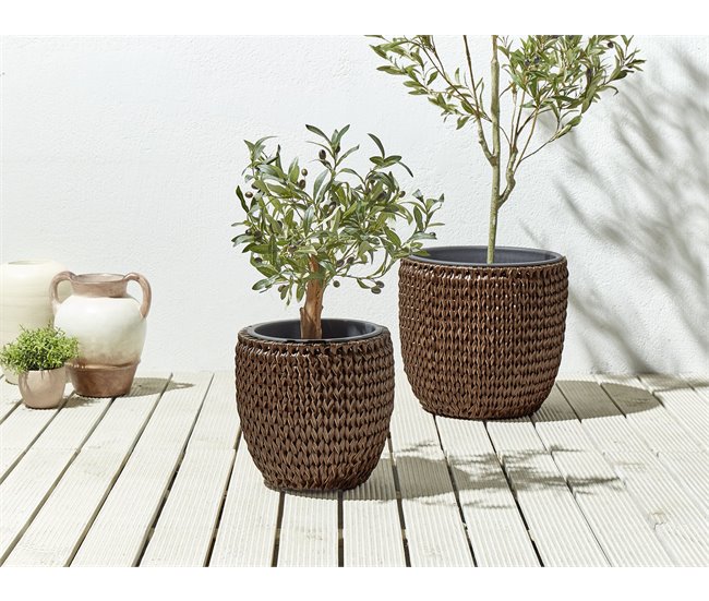 Beliani Conjunto de 3 vasos para plantas BERBERIS Castanho