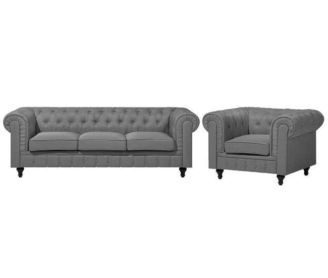 Beliani Conjunto de sofás CHESTERFIELD Cinza Claro