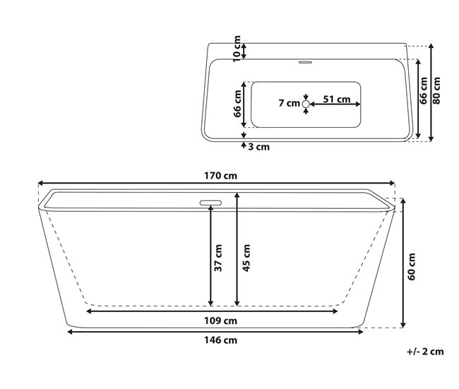 Beliani Banheira HASSEL 80x170 Branco