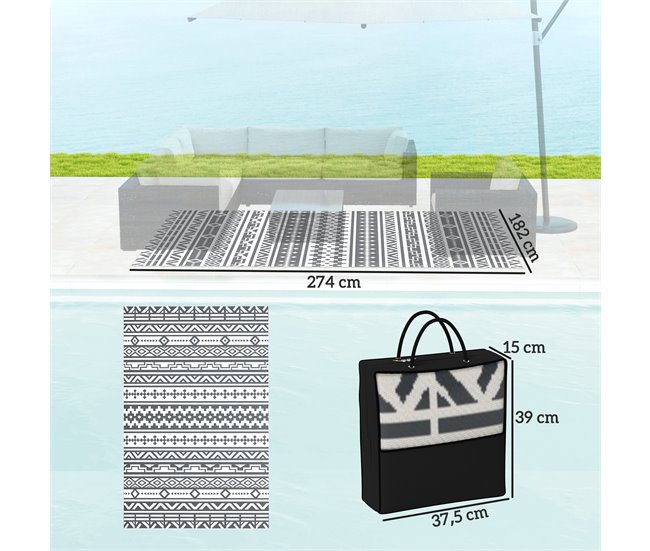 Tapete de Exterior Polipropileno Outsunny Cinza