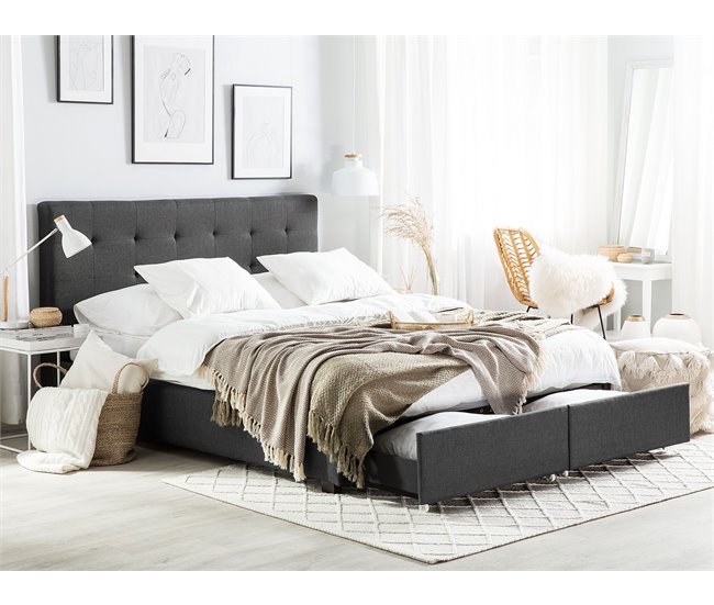 Beliani Cama com armazenamento Poliéster ROCHELLE 153x213 Cinza Escuro