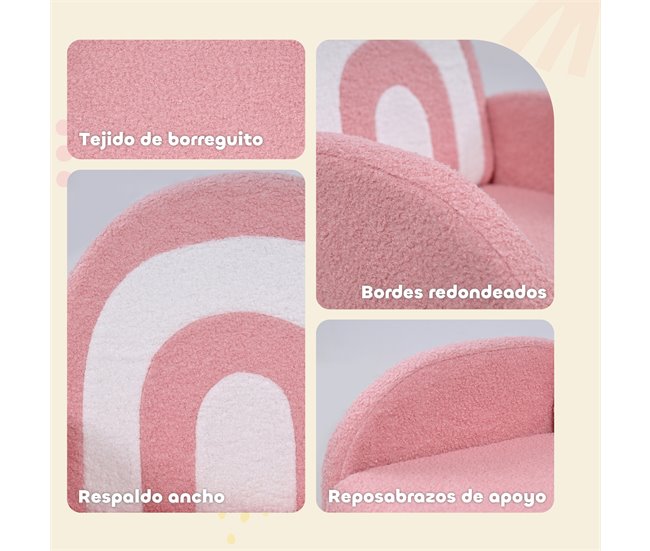Sofá para Crianças Madeira e Tecido Borrego AIYAPLAY Rosa