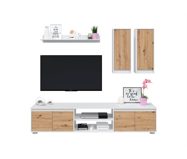 Compacto de TV YUMI carvalho branco 200cm Branco/ Madeira