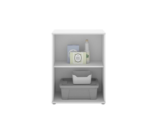 Armário multiuso com 2 portas com efeito madeira Branco