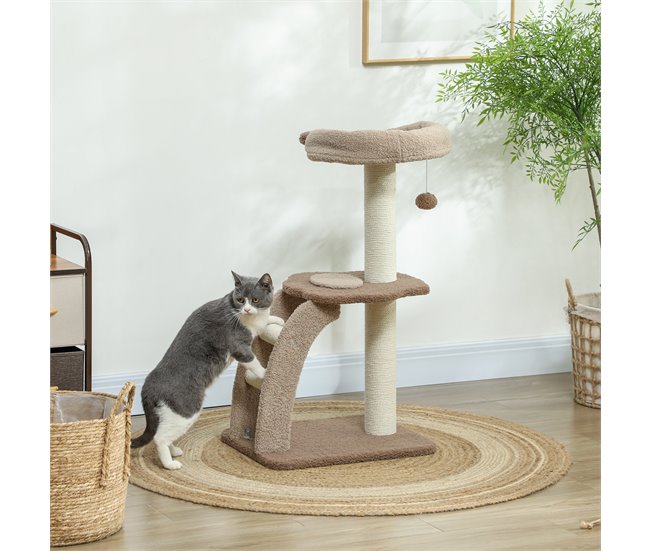 Arranhador para Gatos Melamina de Madeira e Juta; PawHut Castanho