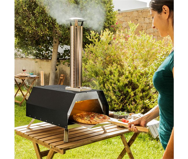 Forno de Pellets para Pizza com Acessórios Preto