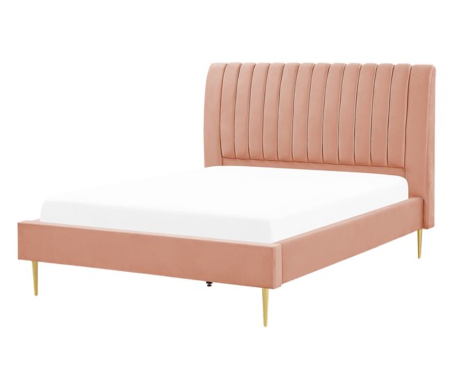 Beliani Cama com estrado Veludo MARVILLE 162x225 Areia