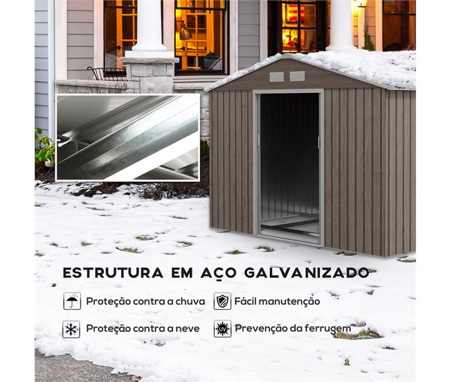 Abrigo de Jardim Aço Galvanizado e PP Outsunny Cinza