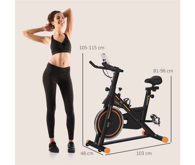 Bicicleta Estática Aço, PVC, ABS HOMCOM Laranja