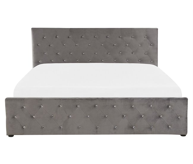 Beliani Cama con almacenaje Terciopelo AMIENS 171x217 Cinza Escuro