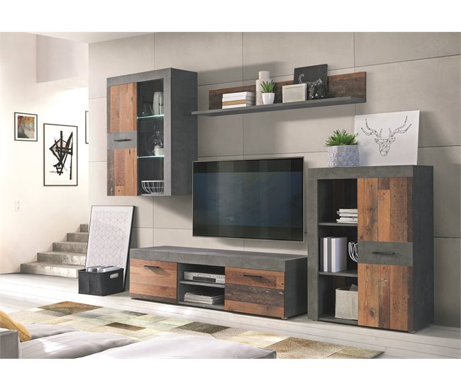 Móvel de Sala NELLEKE 3 peçes castanho/cimento Cimento