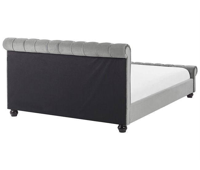 Beliani Cama com estrado Veludo AVALLON 172x233 Azul Marino