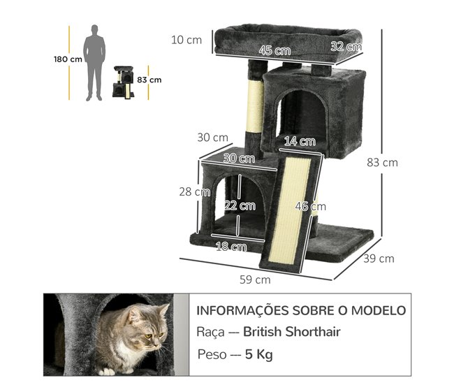 Arranhador para Gatos Aglomerado de Madeira e Sisal PawHut Cinza
