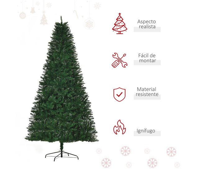 Árvore de Natal Artificial 240cm PVC, Aço HOMCOM, casa - natal Verde