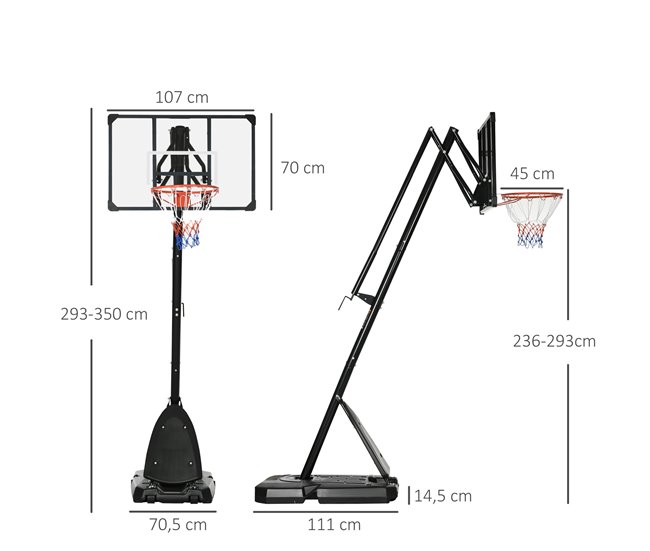 Tabela de Basquetebol Aço, PC e PE SPORTNOW Preto