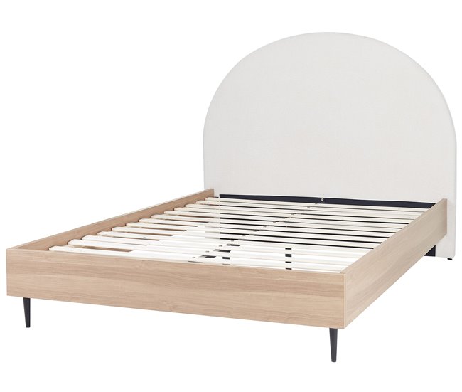 Beliani Cama com estrado Poliéster MILLAY 156x211 Branco/ Bege