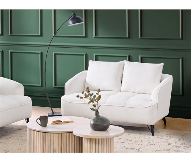 Beliani Sofá de 2 lugares Bouclé HOBRO Branco