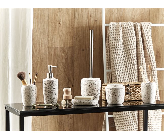 Beliani Conjunto de acessórios de banho PALMILLA Branco/ Bege