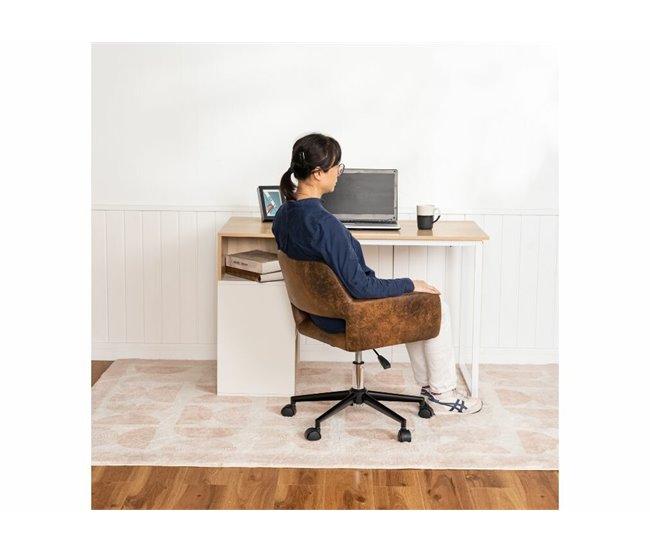 Cadeira de toucador vintage em camurça Castanho