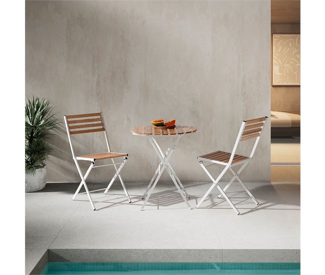 Mesa dobrável para jardim Ambar em madeira e metal 60x60 Branco/ Madeira