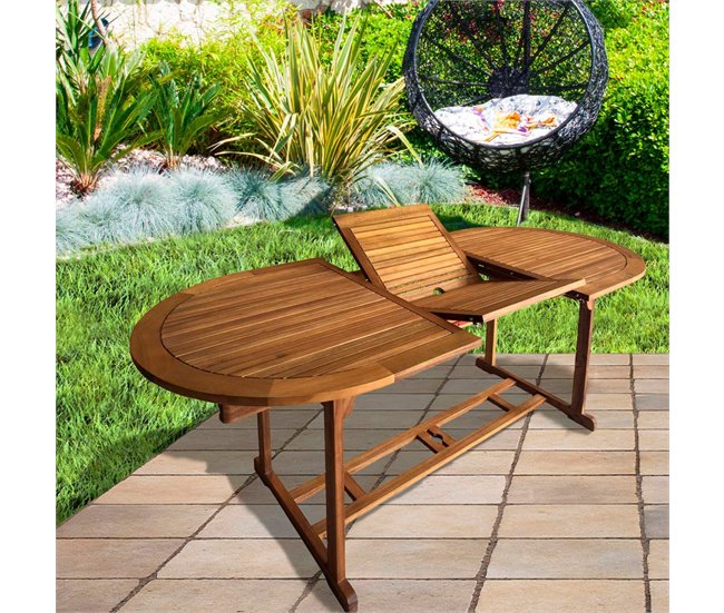 Mesa de jardim oval extensível em acácia para 8 pessoas Aktive Madeira