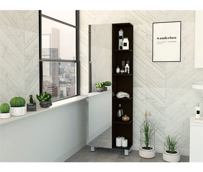 Armário de casa de banho alto Urano com espelho Preto
